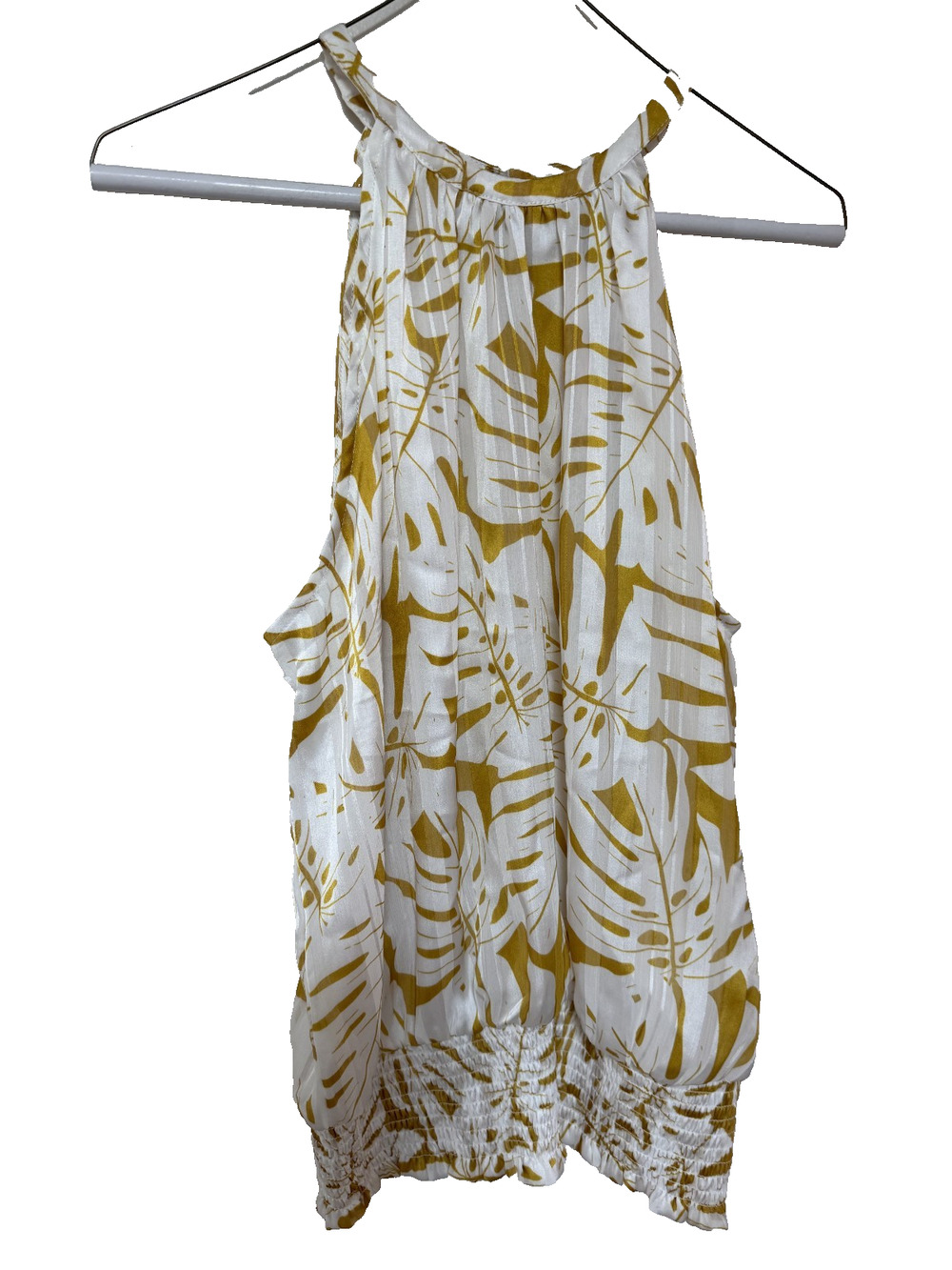 Joie Sleeveless Blouse Butter Yellow with White Tropical Leaf Size M Cottage